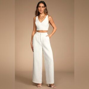Lulu’s Chic and Sophisticated Tweed Wide-Leg Pants + Cropped Tank Set | XS-S